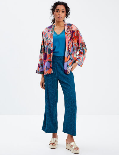 Pantalon flou élastiqué bleu canard femme