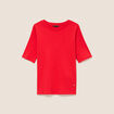 T-shirt ajust&eacute; col rond manches coudes rouge fluo femme