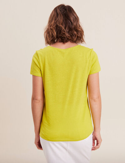T-shirt manches courtes col en V vert anis femme
