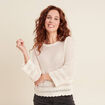 Pull manches 3/4 ajouré ecru femme