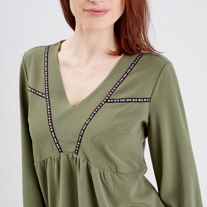 T-shirt manches longues vert kaki femme
