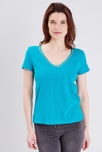 T-shirt manches courtes vert émeraude femme