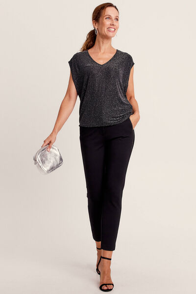 Pantalon chino ajusté 7/8ème noir femme
