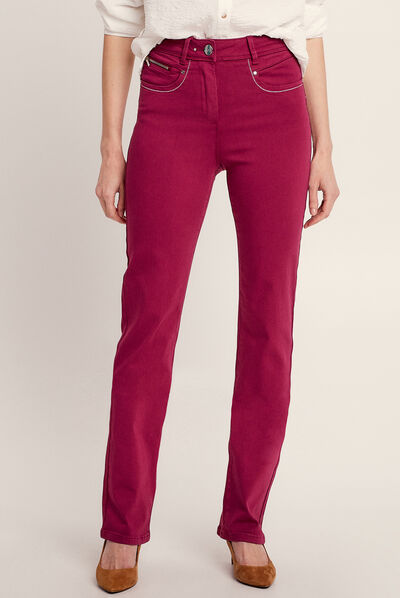 Pantalon évasé taille haute rouge foncé femme
