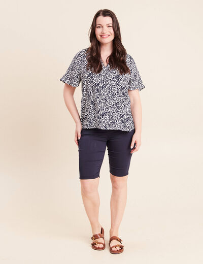 Blouse ample manches courtes fluide bleu femme