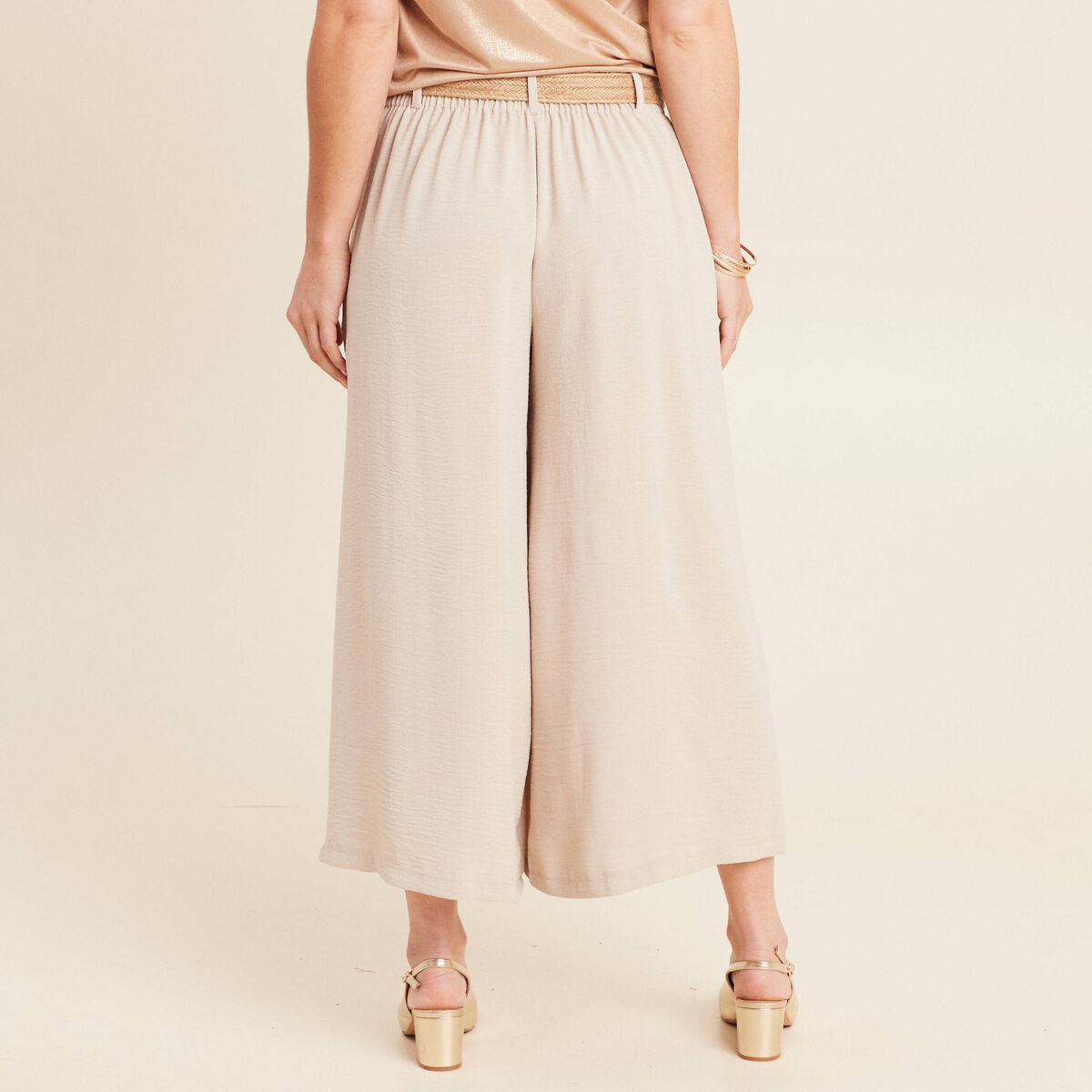 Pantalon jupe-culotte large gris clair femme
