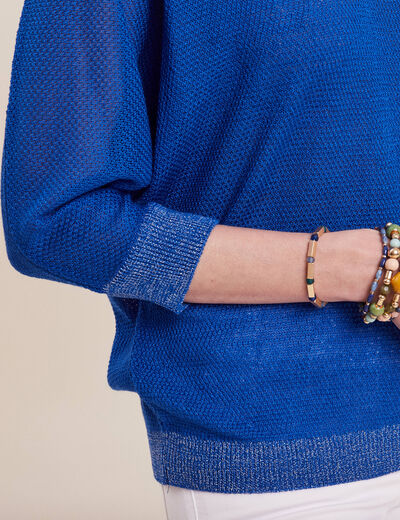 Pull manches longues col en V bleu electrique femme