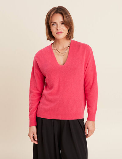 Pull en cachemire manches longues rose framboise femme