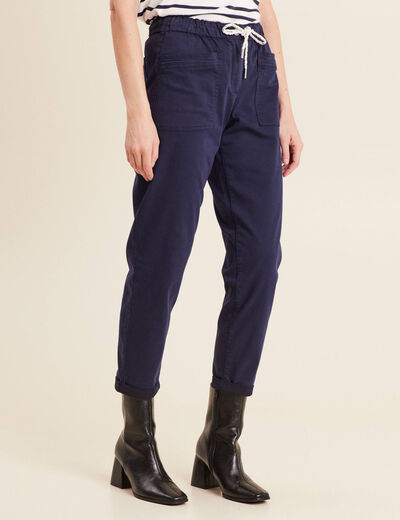 Pantalon coupe mom 7/8&egrave;me bleu marine femme