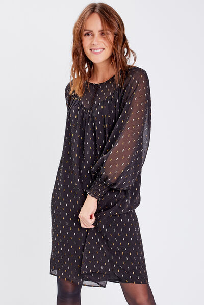 Robe droite fluide noir femme