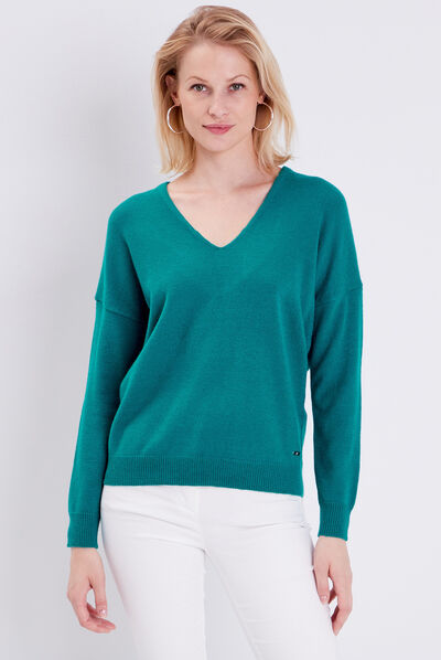 Pull manches longues vert foncé femme