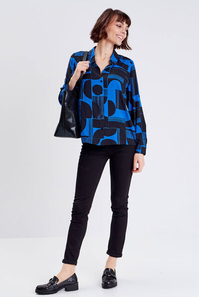 Chemise manches longues bleu electrique femme