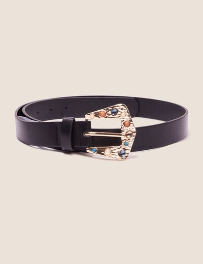 Ceinture boucle effet pierres noir femme