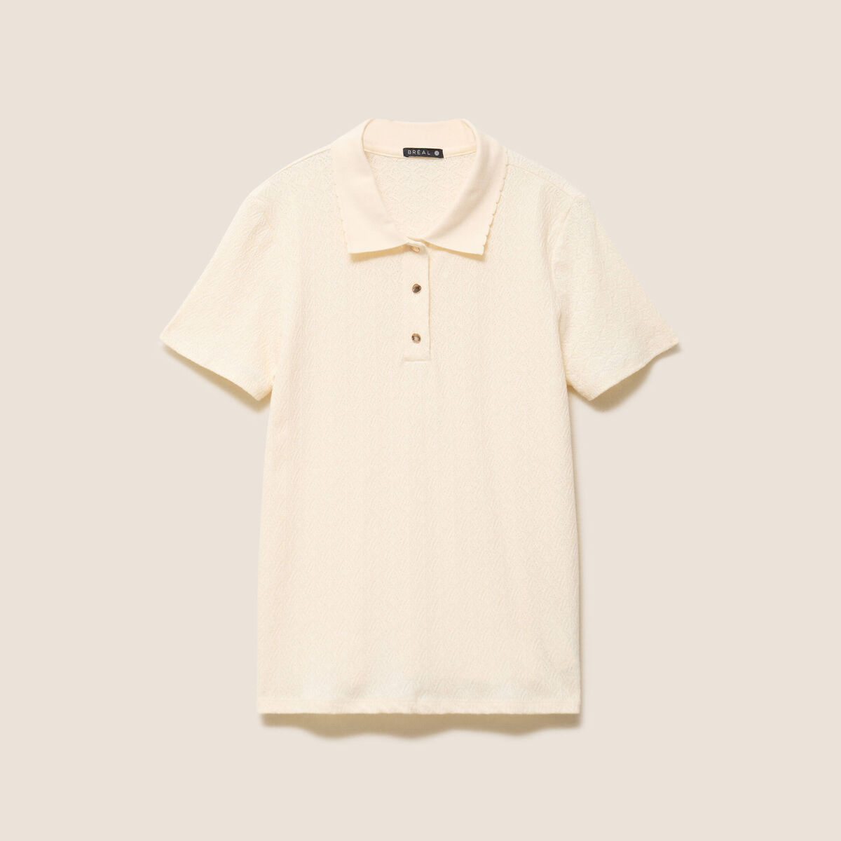 Polo jacquard manches courtes ecru femme