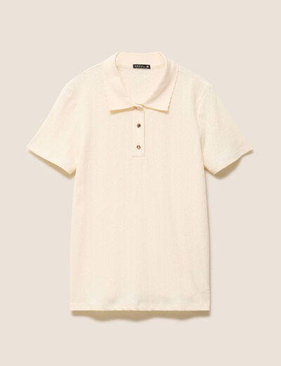 Polo jacquard manches courtes ecru femme