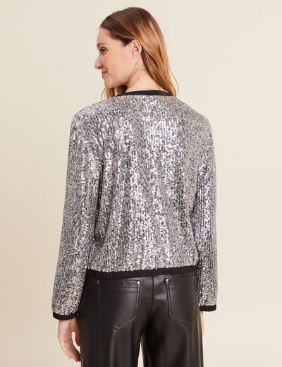 Veste zipp&eacute;e sequins gris argent femme