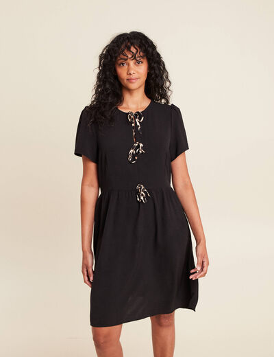 robe courte évasée col rond noir femme