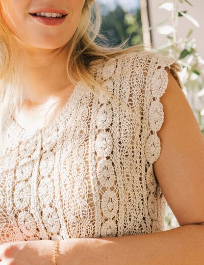 Débardeur macramé ecru femme