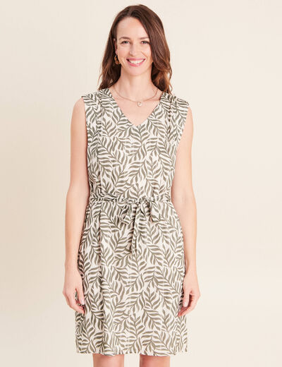 Robe droite ceintur&eacute;e vert femme