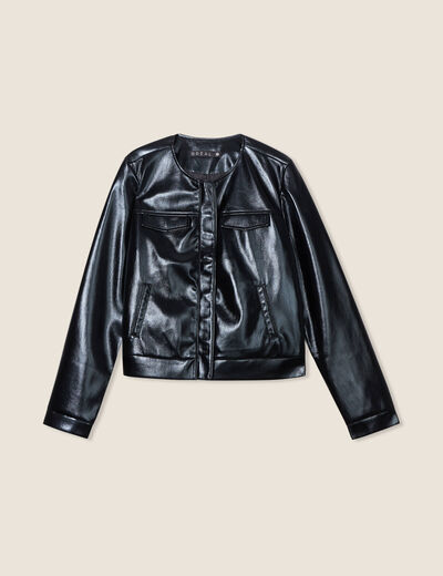 Blouson ajusté simili cuir noir femme