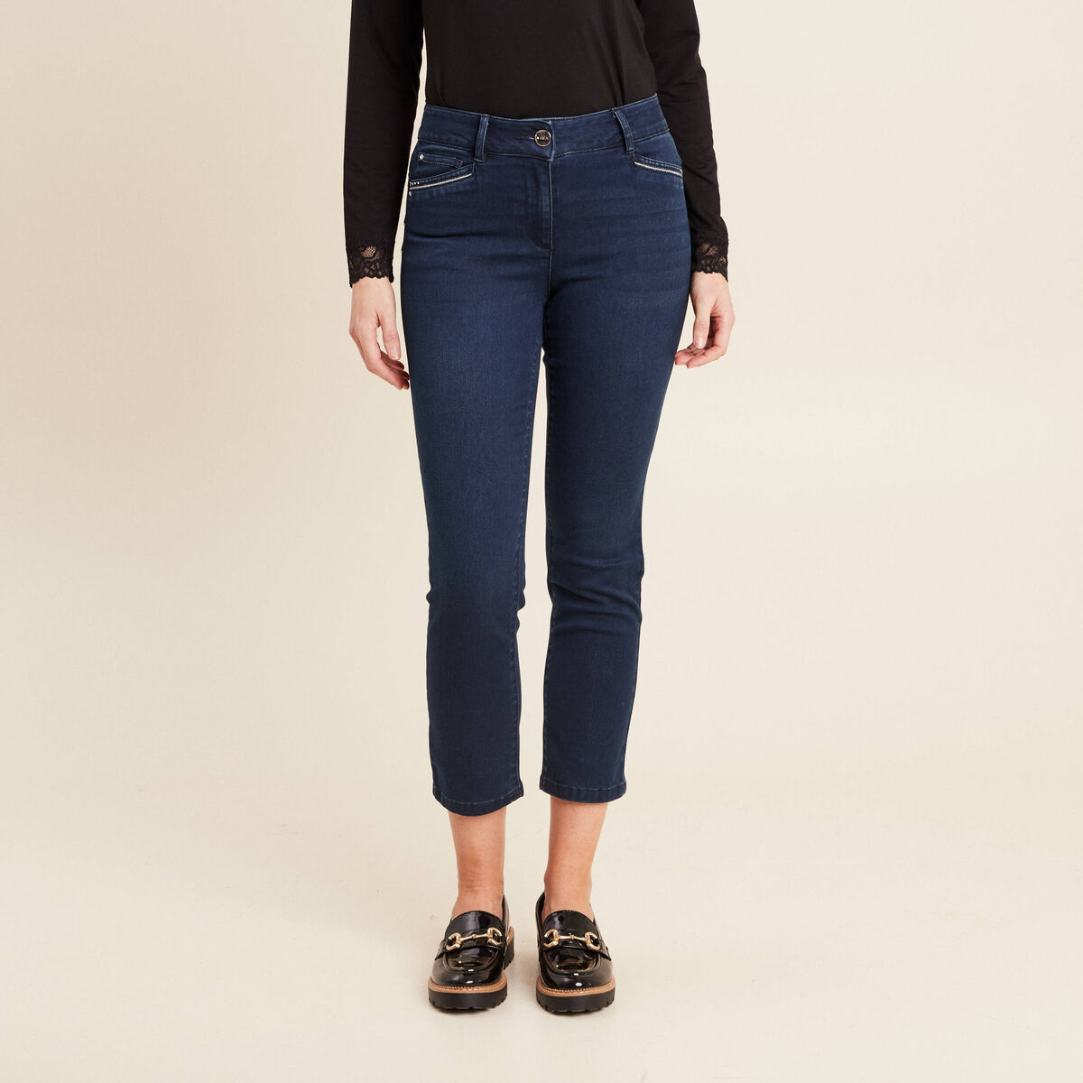 Jean droit taille standard denim brut femme
