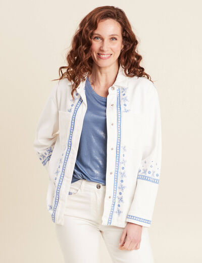 Surchemise brodée en jean blanc femme