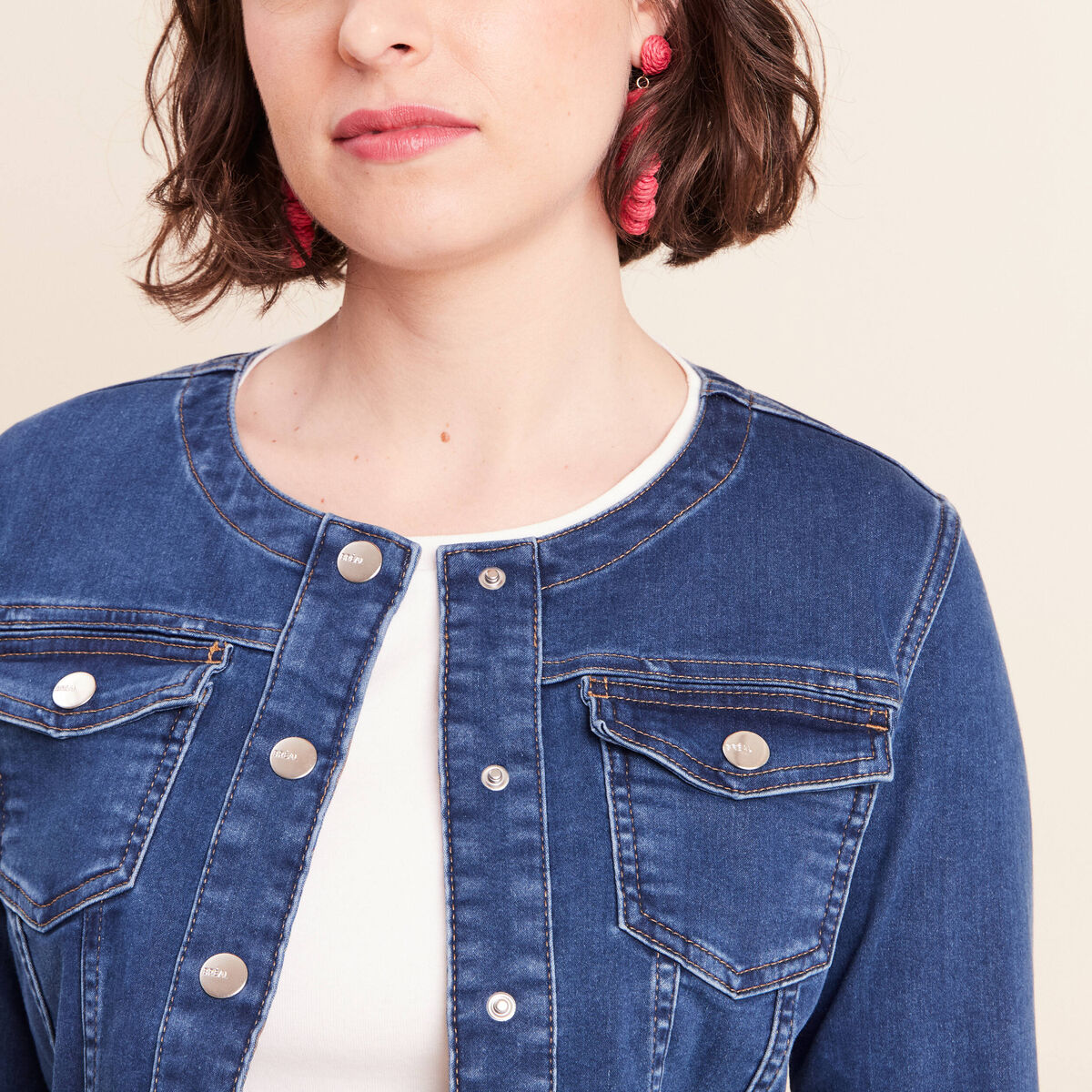Veste r&eacute;versible cintr&eacute;e en jean bleu femme