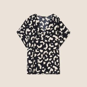 Blouse fluide manches courtes noir femme