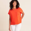 T-shirt col rond manches courtes poches orange fonc&eacute; femme