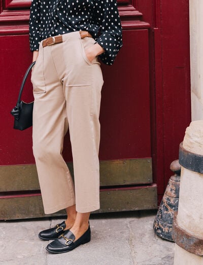 Pantalon cargo taille haute sable femme