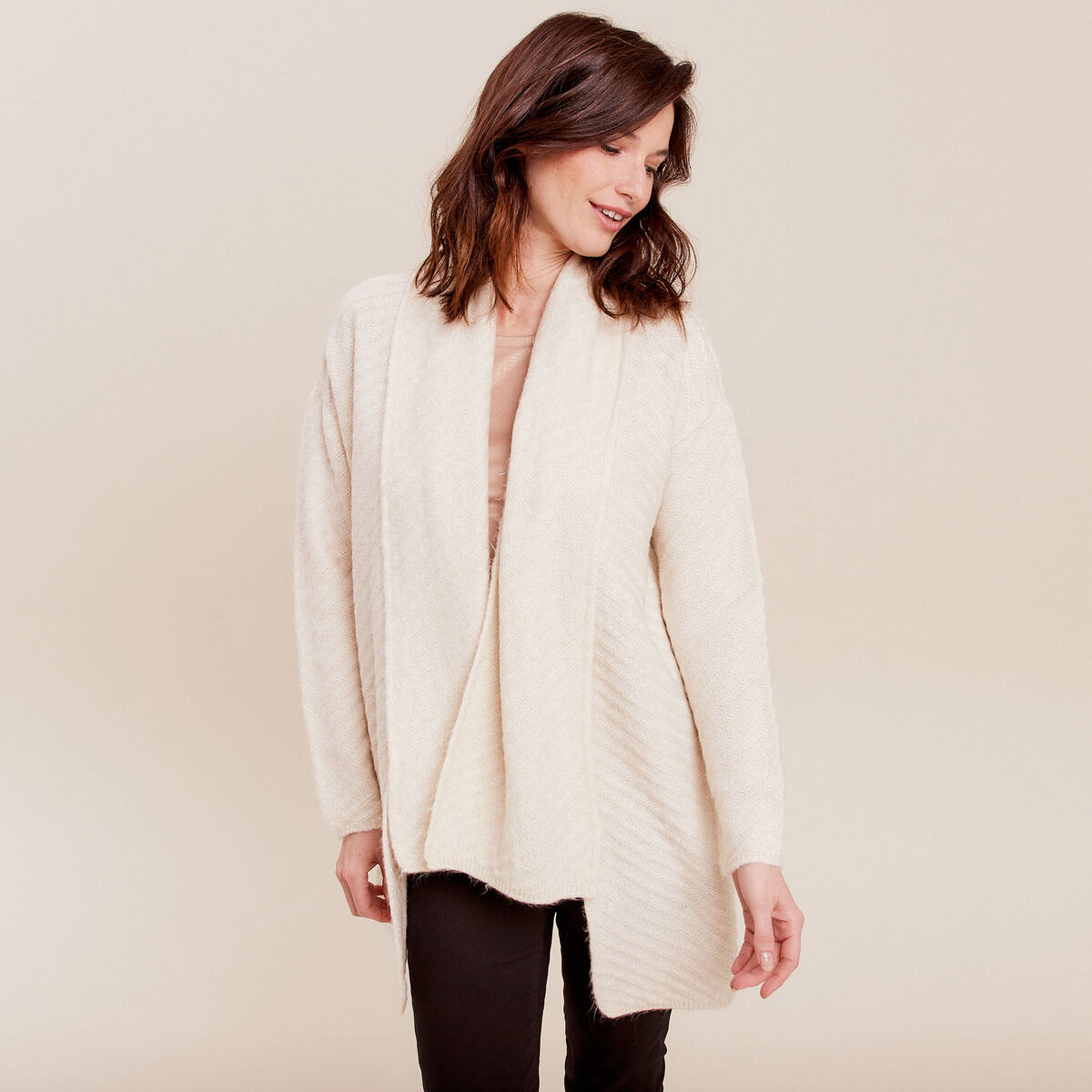 Gilet manches longues creme femme