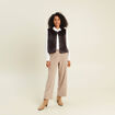 Gilet droit sans manches fausse fourrure marron fonc&eacute; femme