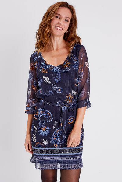 Robe droite manches 3/4 gris femme