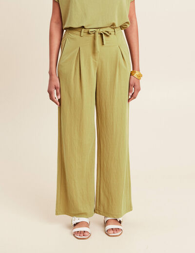 Pantalon fluide taille haute vert olive femme