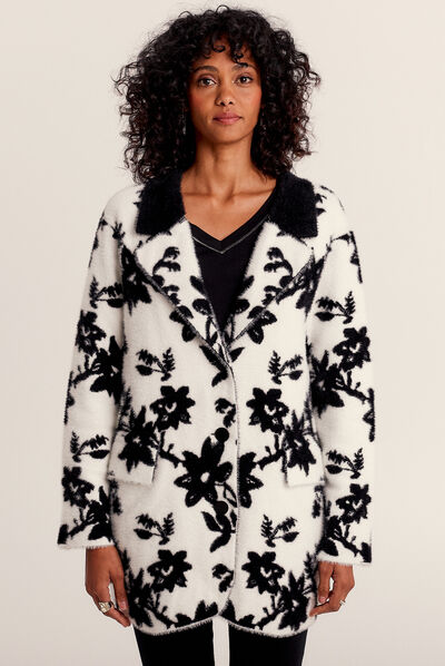 Gilet boutonné mi-long noir femme