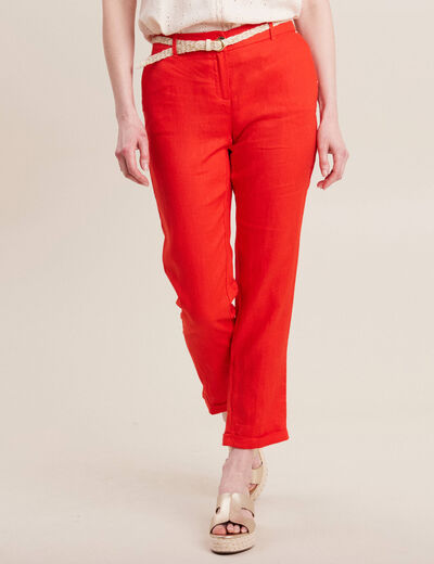 Pantalon flou ceinturé orange femme