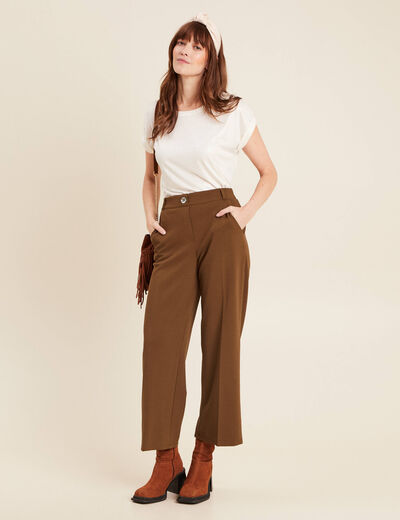 Pantalon large pinces marron femme