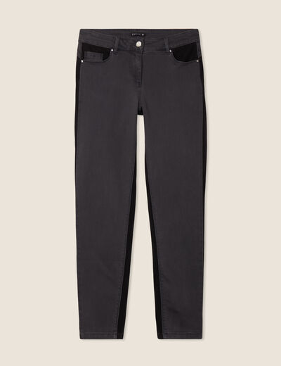 Jean ajusté 7/8ème effet bi-matière denim gris femme