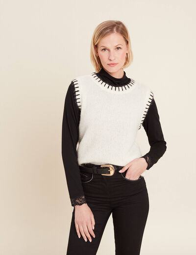 Pull sans manches ecru femme