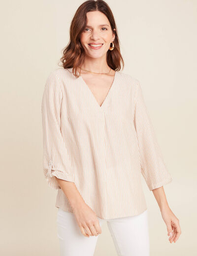 blouse fluide manches 3/4 marron femme