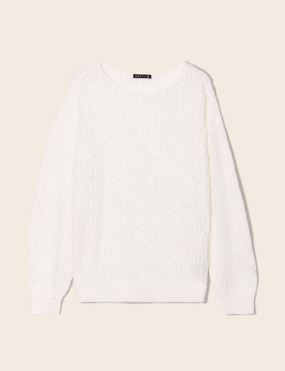 Pull manches longues sequins ecru femme