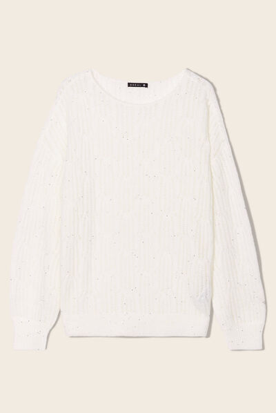 Pull manches longues sequins ecru femme