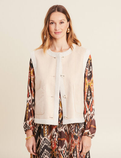 Gilet réversible laine mouton beige femme