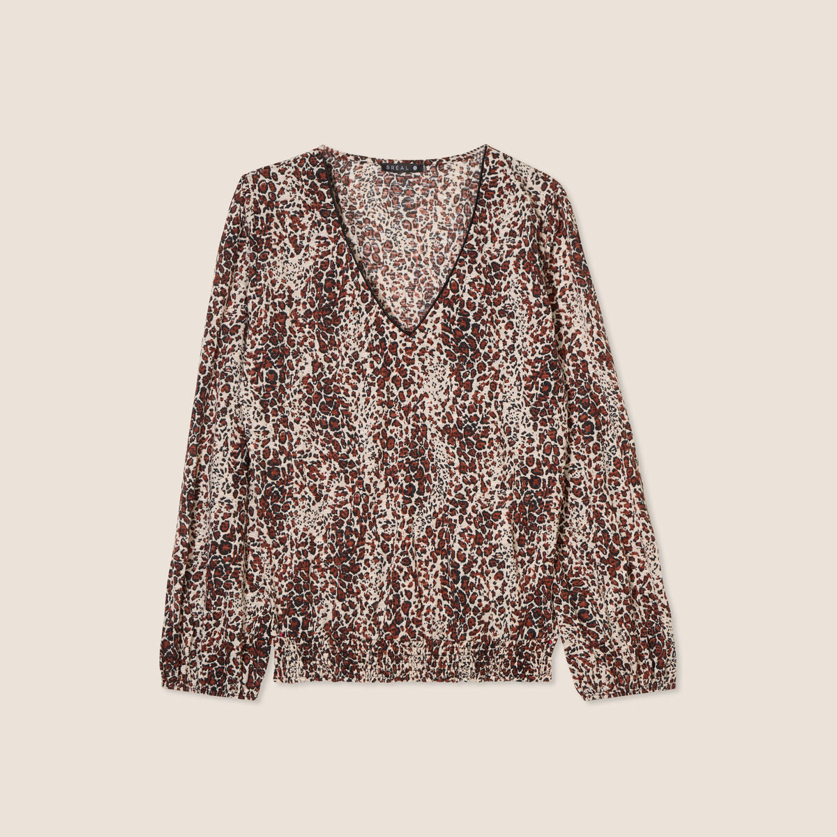 Blouse droite manches longues marron cognac femme