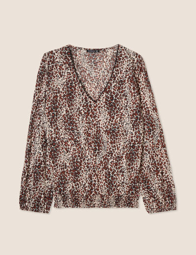 Blouse droite manches longues marron cognac femme