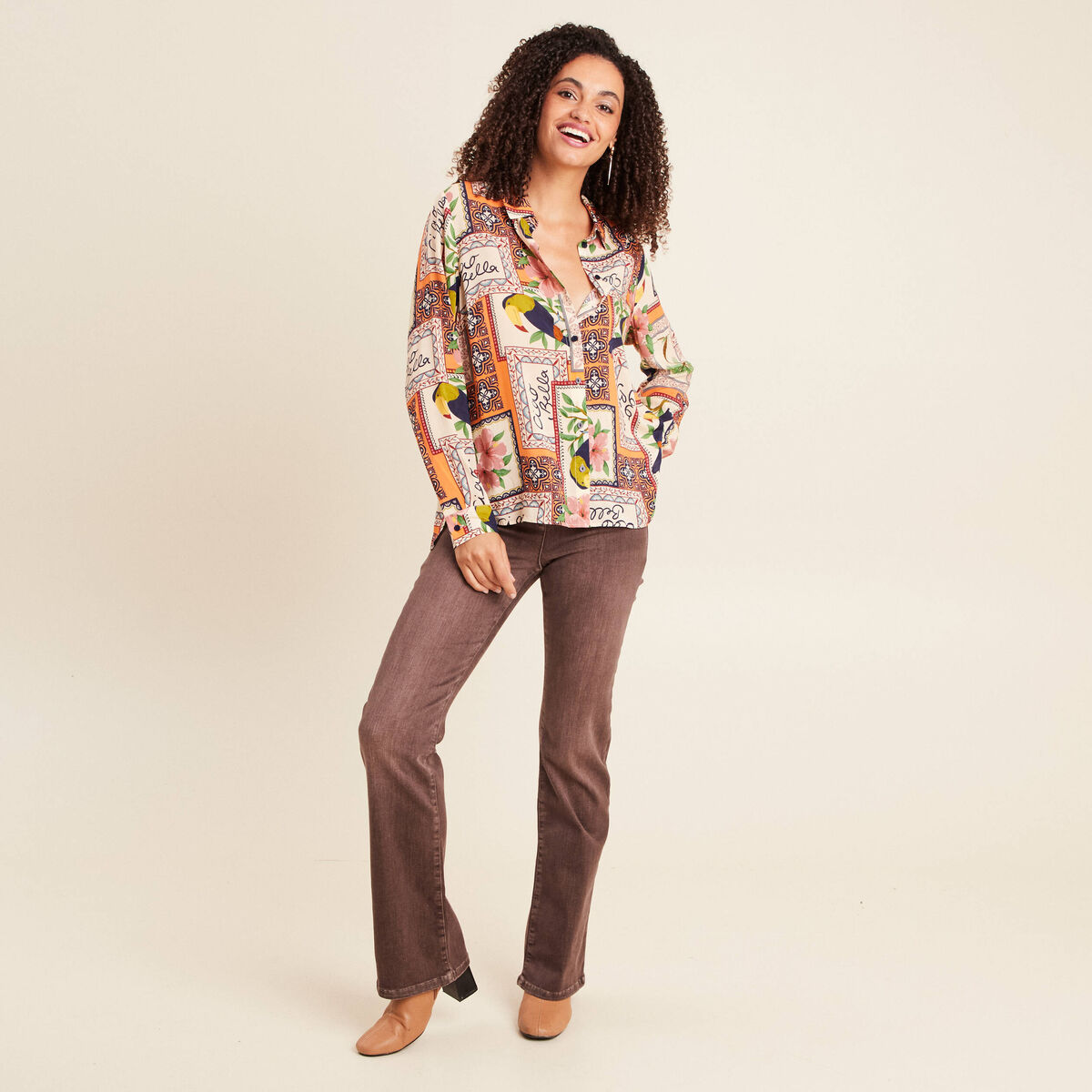 Jean magique L'Unique coupe bootcut marron clair femme