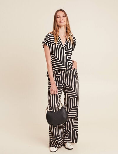 Pantalon flou taille haute noir femme