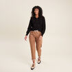 Pantalon coupe droite à coulisse taupe femme