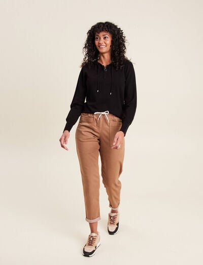 Pantalon coupe droite à coulisse taupe femme