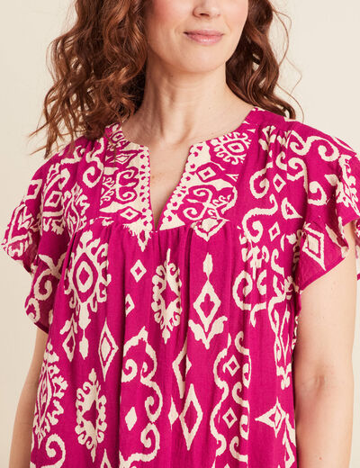 Robe évasée fluide rose fushia femme